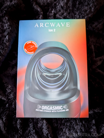 Arcwave Ion 2 retail box laid flat showing the front with the product and “Orgasmic Suction Stroker with Pleasure Air” branding