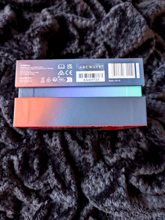 Arcwave Ion 2 retail box photographed from the base to show the regulatory and barcode information panel